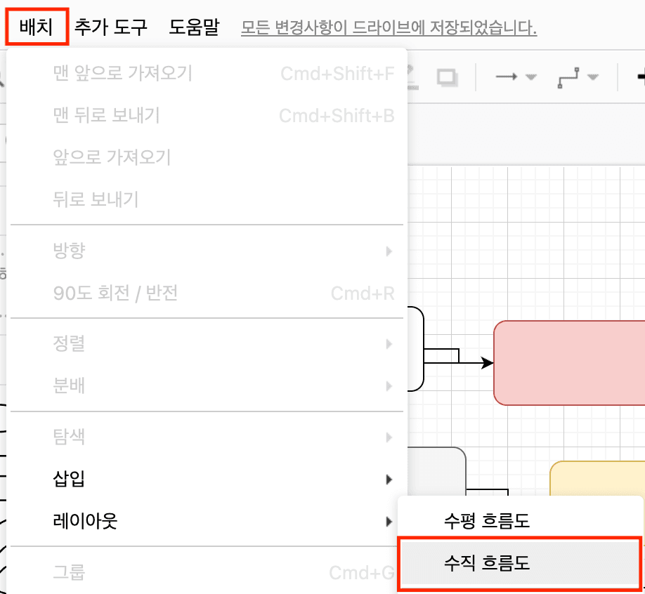 배치 레이아웃 수직흐름도를 선택합니다.